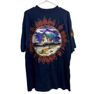 Vintage Single Stitch Navy Moccasin and Desert‎ Hand Painted Tee Shirt Size XL